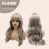 JBEXTENSION 22 Inches Scalpiana Camel Highlight 3.5X4 Hard Silky Top Natural Scalp Effect Women Wig With Bangs CLAIRE SILKY TOP CAMEL HIGHLIGHT