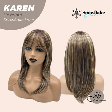 JBEXTENSION 18 Inches Hazelnut Pre-Cut T Part Snowflake Lace Frontlace Glueless Wig KAREN HAZELNUT【BENDY EAR TABS】