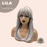 JBEXTENSION 20 Inches Scalpiana Grey Wolf Cut 3.5X4 Hard Silky Top Natural Scalp Effect Wig With Bangs LILA GREY