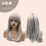 JBEXTENSION 20 Inches Scalpiana Grey Wolf Cut 3.5X4 Hard Silky Top Natural Scalp Effect Wig With Bangs LILA GREY