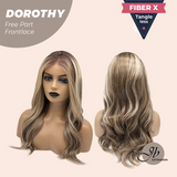 JBEXTENSION 22 Inches Mix Brown Curly Fiber X, Tangle Less Pre-Cut Free Part Frontlace Glueless Wig DOROTHY【FIBER X】