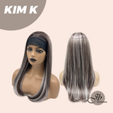 JBEXTENSION 22 Inches Straight Grey Brown Silver Ombre Headband Wig KIM K
