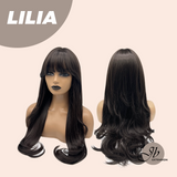 JBEXTENSION 26 Inches Long Curly Midnight Brown( Black/Brown) Wig with Bangs LILIA