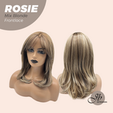 JBEXTENSION 16 Inches Mix Blonde Curly Women Pre-Cut Frontlace Glueless Wig with Bangs ROSIE MIX BLONDE