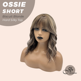 JBEXTENSION 14 Inches Scalpiana Wave Biscuit Blonde 3.5X4 Hard Silky Top Natural Scalp Effect Wig with Bangs OSSIE SHORT - BISCUIT BLONDE