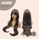 JBEXTENSION 28 Inches Long Curly Cold Brown Wig with Bangs JUDE COLD BROWN