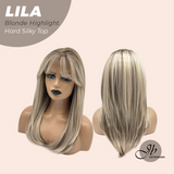 JBEXTENSION 20 Inches Scalpiana Blonde Highlight Wolf Cut 3.5X4 Hard Silky Top Natural Scalp Effect Wig With Bangs LILA BLONDE HIGHLIGHT