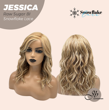 JBEXTENSION 16 Inches Raw Sugar Blonde Curly Pre-Cut Side Part Snowflake Lace Frontlace Glueless Wig JESSICA RAW SUGAR BLONDE【BENDY EAR TABS】