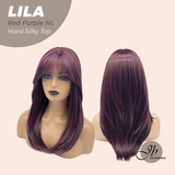 JBEXTENSION 20 Inches Scalpiana Red Purple Highlight Wolf Cut 3.5X4 Hard Silky Top Natural Scalp Effect Wig With Bangs LILA RED PURPLE HIGHLIGHT