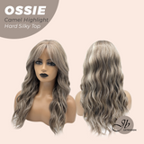 JBEXTENSION 22 Inches Scalpiana Long Wave Camel Highlight 3.5X4 Hard Silky Top Natural Scalp Effect Wig with Bangs OSSIE CAMEL HIGHLIGHT