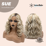JBEXTENSION 17 Inches Blonde Deep Curly Pre-Cut Side Part Snowflake Lace Frontlace Glueless Wig SUE【BENDY EAR TABS】