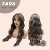 JBEXTENSION 25 Inches Wave Brown Highlight Wig with Bangs ZARA BROWN HIGHLIGHT