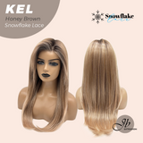 JBEXTENSION 22 Inches Honey Brown Pre-Cut Snowflake Lace Frontlace Glueless Wig KEL HONEY BROWN【PERMATEASE】【BENDY EAR TABS】- M/L
