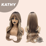 JBEXTENSION 26 Inches Long Curly Brown with Blonde Highlight Wig KATHY
