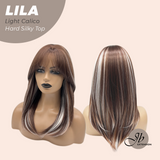 JBEXTENSION 20 Inches Scalpiana Light Calico Wolf Cut 3.5X4 Hard Silky Top Natural Scalp Effect Wig With Bangs LILA LIGHT CALICO