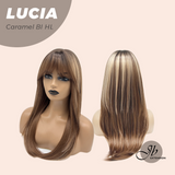 JBEXTENSION 21 Inches Natural Style Caramel Blonde Highlight Wig with Bangs LUCIA CARAMEL BLONDE HIGHLIGHT
