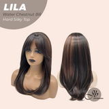 JBEXTENSION 20 Inches Scalpiana Water Chestnut Brown Wolf Cut 3.5X4 Hard Silky Top Natural Scalp Effect Wig with Bangs LILA WATER CHESTNUT BROWN