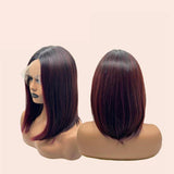 JBEXTENSION 14 Inches Bob Cut Ombre Dark Red No Bangs Frontlace Wig ALEX