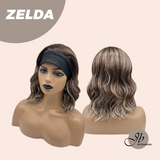 JBEXTENSION 14 Inches Wave Brown Highlight Chocolate‑Blonde Mix Headband Wig ZELDA