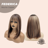 JBEXTENSION 16 Inches Short Bob Cut Mocha Copper Wig with Bangs FEDERICA MOCHA COPPER