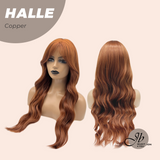 JBEXTENSION 27 Inches Long Wave Copper Wig with Bangs HALLE COPPER