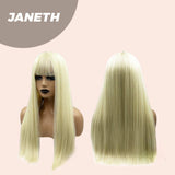 JBEXTENSION 22 Inches Light Blonde Straight Wig With Full Bangs JANETH