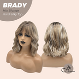 JBEXTENSION 12 Inches Scalpiana Wave Mix Blonde 3.5X4 Hard Silky Top Natural Scalp Effect Wig with Bangs BRADY MIX BLONDE