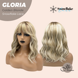 JBEXTENSION 14 Inches Curly Golden Blonde Wig with Bangs Pre-Cut T Part Snowflake Lace Frontlace Glueless Wig GLORIA GOLDEN BLONDE
