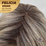 JBEXTENSION FELICIA MONO Full Monofilament Handmade Full Lace Full Hand Tied Wig 11 Inches Mix Blonde Mono Lace Handmade Futura Fiber Wig with Anti-slip Silicone Strips Glueless Wig FELICIA MONO - MIX BLONDE【BENDY EAR TABS】