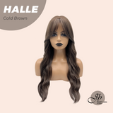 JBEXTENSION 27 Inches Long Wave Cold Brown Wig with Bangs HALLE COLD BROWN
