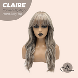 JBEXTENSION 22 Inches Scalpiana Camel Highlight 3.5X4 Hard Silky Top Natural Scalp Effect Women Wig With Bangs CLAIRE SILKY TOP CAMEL HIGHLIGHT