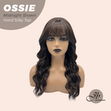 JBEXTENSION 22 Inches Scalpiana Long Wave Midnight Brown(Black/Brown) 3.5X4 Hard Silky Top Natural Scalp Effect Wig with Bangs OSSIE MIDNIGHT BROWN