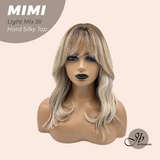 JBEXTENSION 16 Inches Scalpiana 3.5X4 Hard Silky Top Natural Scalp Effect Light Mix Blonde Body Wave Wig with Bangs Wig MIMI SILK TOP - LIGHT MIX BLONDE