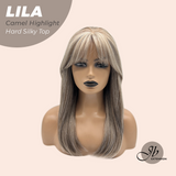 JBEXTENSION 20 Inches Scalpiana Camel Highlight Wolf Cut 3.5X4 Hard Silky Top Natural Scalp Effect Wig With Bangs LILA CAMEL HIGHLIGHT