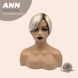 JBEXTENSION 10 Inches Cream Grey Pre-Cut Side Part Snowflake Lace Frontlace Glueless Wig ANN CREAM GREY【BENDY EAR TABS】