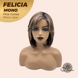 JBEXTENSION FELICIA MONO Full Monofilament Handmade Full Lace Full Hand Tied Wig 11 Inches Pine Cones Mono Lace Handmade Futura Fiber Wig with Anti-slip Silicone Strips Glueless Wig FELICIA MONO - PINE CONES【BENDY EAR TABS】