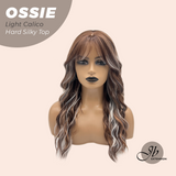 JBEXTENSION 22 Inches Scalpiana Long Wave Light Calico 3.5X4 Hard Silky Top Natural Scalp Effect Wig with Bangs OSSIE LIGHT CALICO