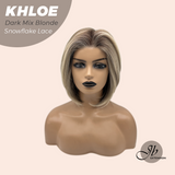 JBEXTENSION 12 Inches Bob Cut Dark Mix Blonde Pre-Cut Snowflake Lace Frontlace Glueless Wig KHLOE DARK MIX BLONDE【PERMATEASE】【BENDY EAR TABS】- M/L