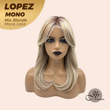 JBEXTENSION LOPEZ MONO Full Monofilament Handmade Full Lace Full Hand Tied Wig 18 Inches Mix Blonde Mono Lace Handmade Futura Fiber Wig with Anti-slip Silicone Strips Glueless Wig LOPEZ MONO - MIX BLONDE【BENDY EAR TABS】