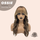 JBEXTENSION 22 Inches Scalpiana Long Wave Hazelnut 3.5X4 Hard Silky Top Natural Scalp Effect Wig with Bangs OSSIE HAZELNUT