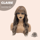 JBEXTENSION 22 Inches Scalpiana Dark Brown Highlight 3.5X4 Hard Silky Top Natural Scalp Effect Women Wig with Bangs CLAIRE SILKY TOP - DARK BROWN HIGHLIGHT