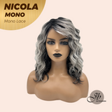 JBEXTENSION NICOLA MONO Monofilament Handmade Wig 6X5 Full Monofilament Hand Tied Top Wig 14 Inches Salt and Pepper Mono Lace Wig Glueless Wig NICOLA MONO【BENDY EAR TABS】