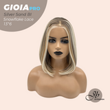 JBEXTENSION 14 Inches Silver Sand Blonde Pre-Cut 13X6 Free Part Snowflake Lace Frontlace Bob Cut Glueless Wig GIOIA PRO - SILVER SAND BLONDE【BENDY EAR TABS】