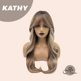 JBEXTENSION 26 Inches Long Curly Brown with Blonde Highlight Wig KATHY