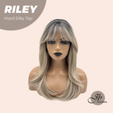 JBEXTENSION 21 Inches Scalpiana Dark Blonde with Dark Root 3.5X4 Hard Silky Top Natural Scalp Effect Wig with Bangs RILEY