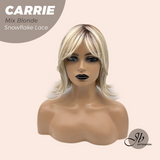 JBEXTENSION 11 Inches Short Hair Mix Blonde Pre-Cut T Part Snowflake Lace Frontlace Glueless Wig with Bangs CARRIE MIX BLONDE【BENDY EAR TABS】