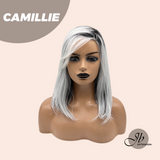 JBEXTENSION 14 Inches Grey Silver with Dark Root Women Fashion Full Machine Wig CAMILLIE【PERMATEASE】