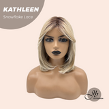 JBEXTENSION 15 Inches Mix Blonde Pre-Cut T Part Snowflake Lace Frontlace Glueless Wig KATHLEEN【BENDY EAR TABS】