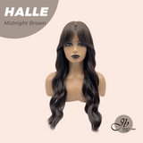JBEXTENSION 27 Inches Long Wave Midnight Brown(Black/Brown) Wig with Bangs HALLE MIDNIGHT BROWN