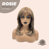 JBEXTENSION 16 Inches Mix Blonde Curly Women Pre-Cut Frontlace Glueless Wig with Bangs ROSIE MIX BLONDE